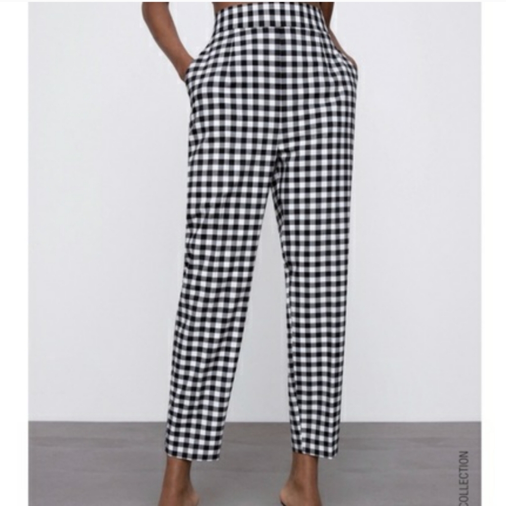 Zara High Waisted Black Gingham Pants